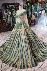 Elegant Scoop Long Sleeves Lace Up Back Sweep Train Prom Dresses DML22